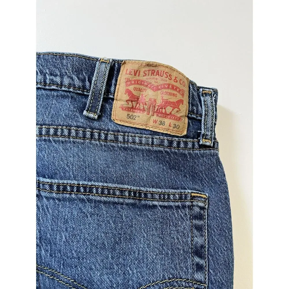 Levi’s Mens 502 Tapered Leg Cotton Blend Jeans‎ Size 38x30 Blue Zip Fly Dadcore